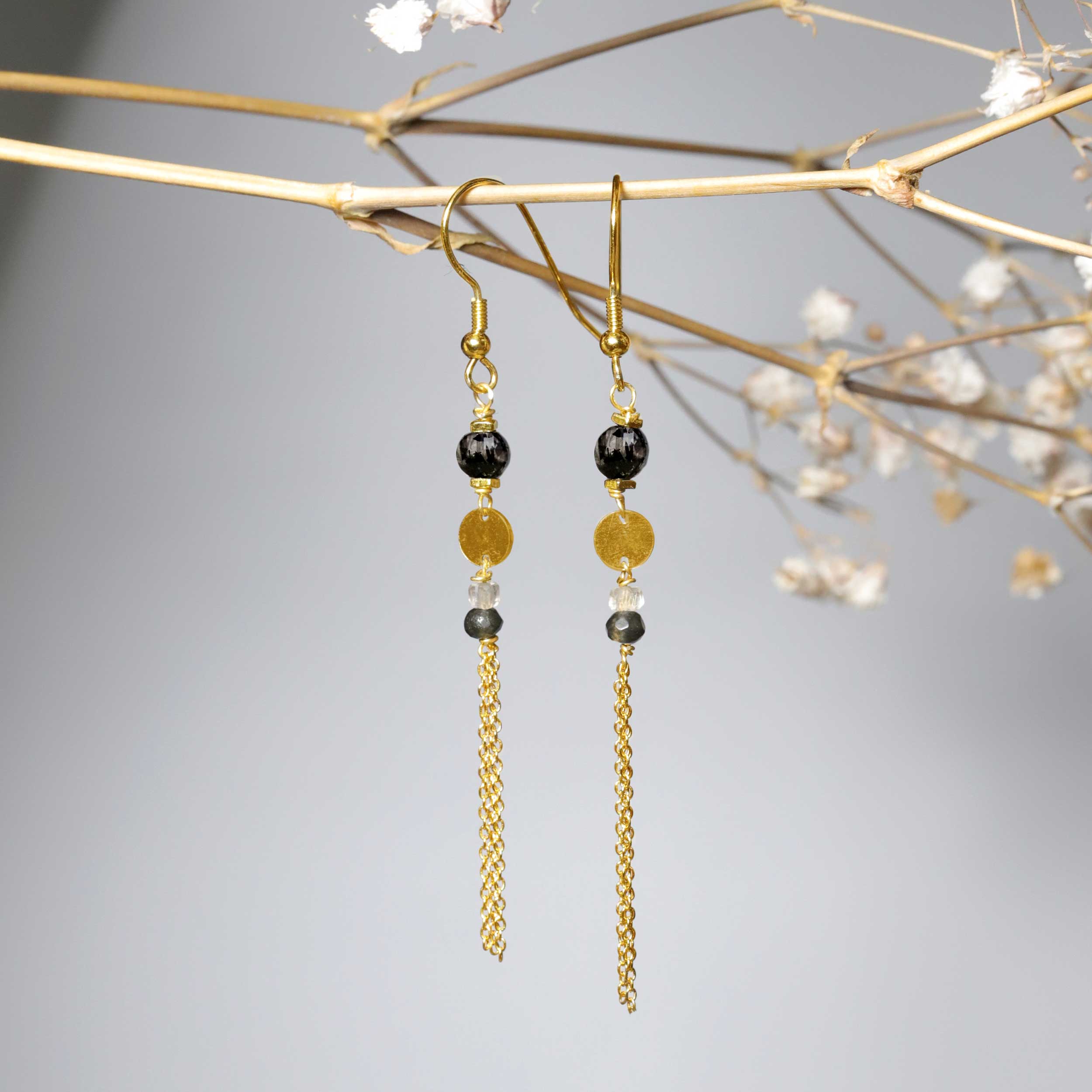 Earrings with Tourmalinated Quartz