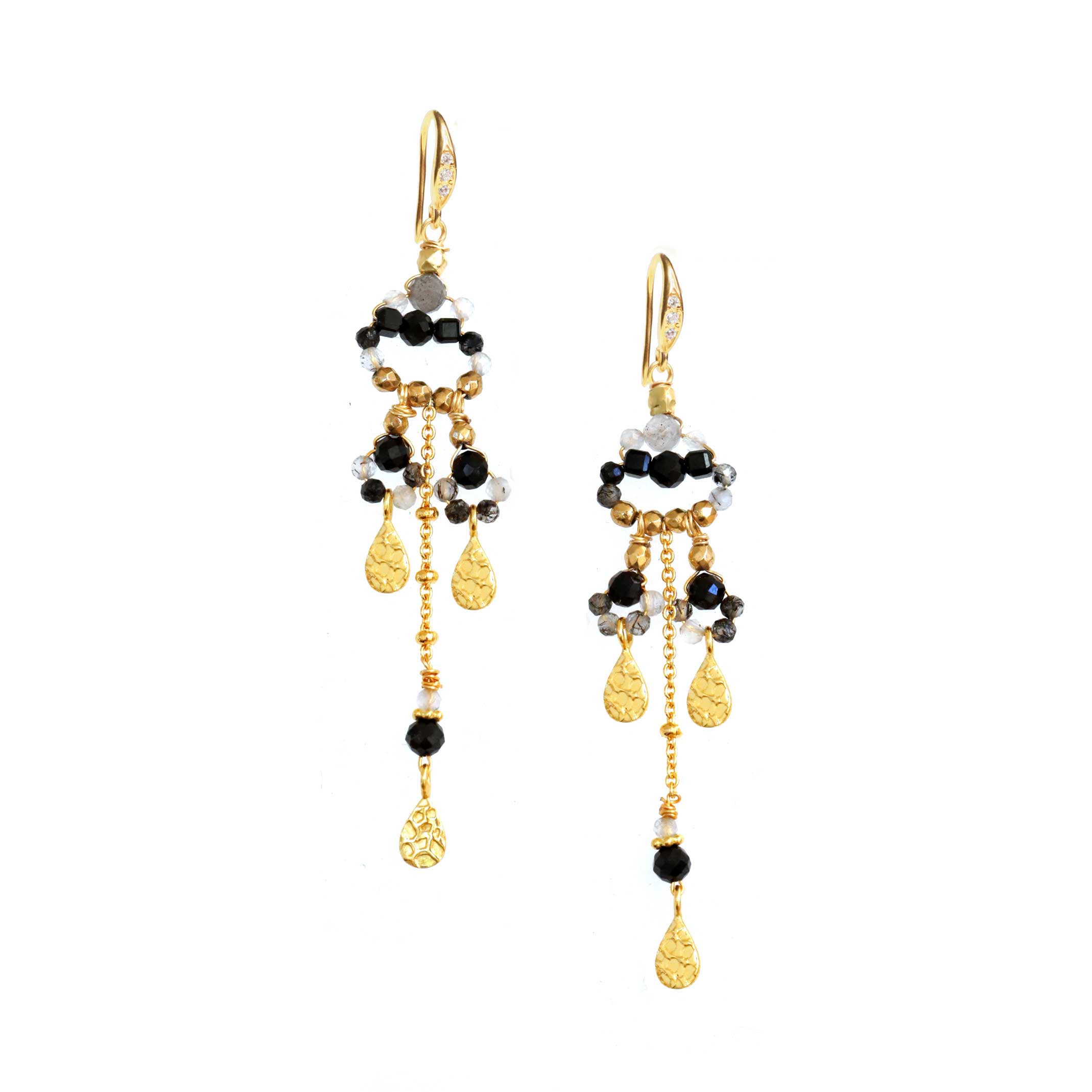 Earrings with Onyx and Tourmalinated Quartz