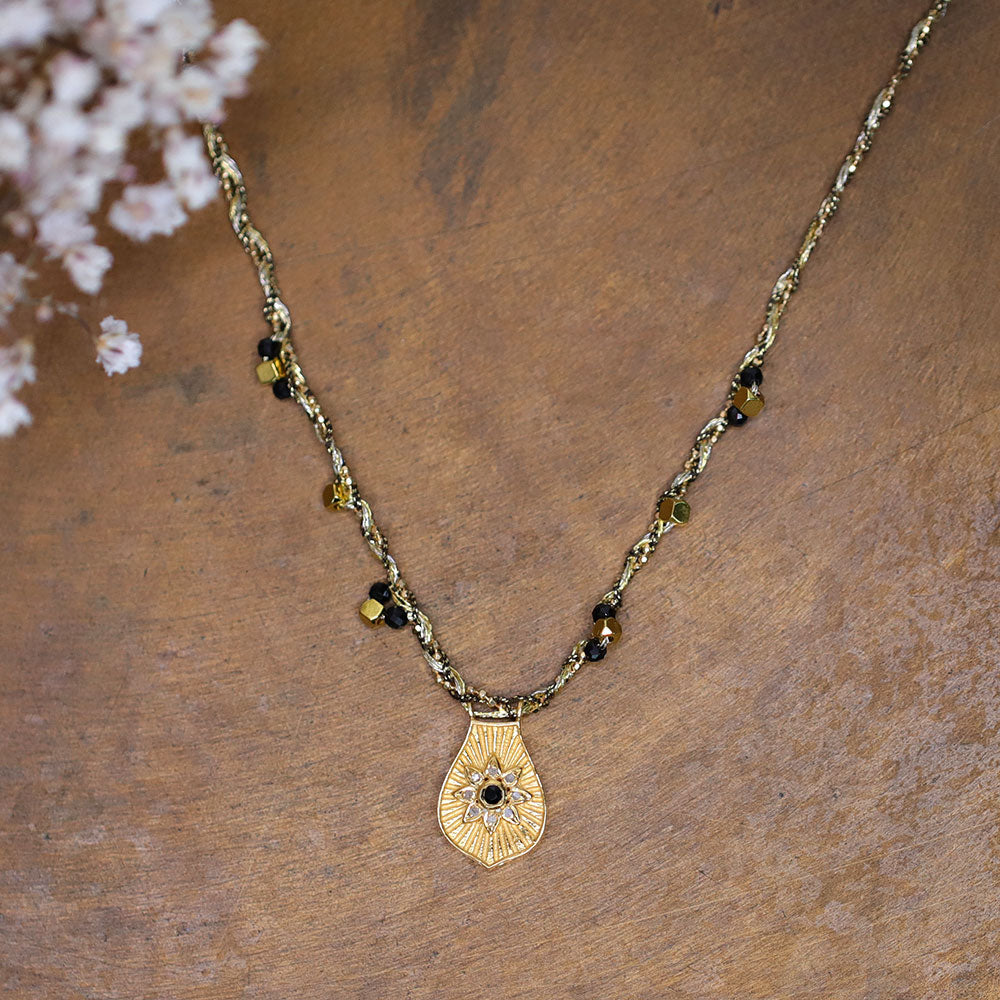 Collier tressé & pendentif en diamant polki MOONSOON