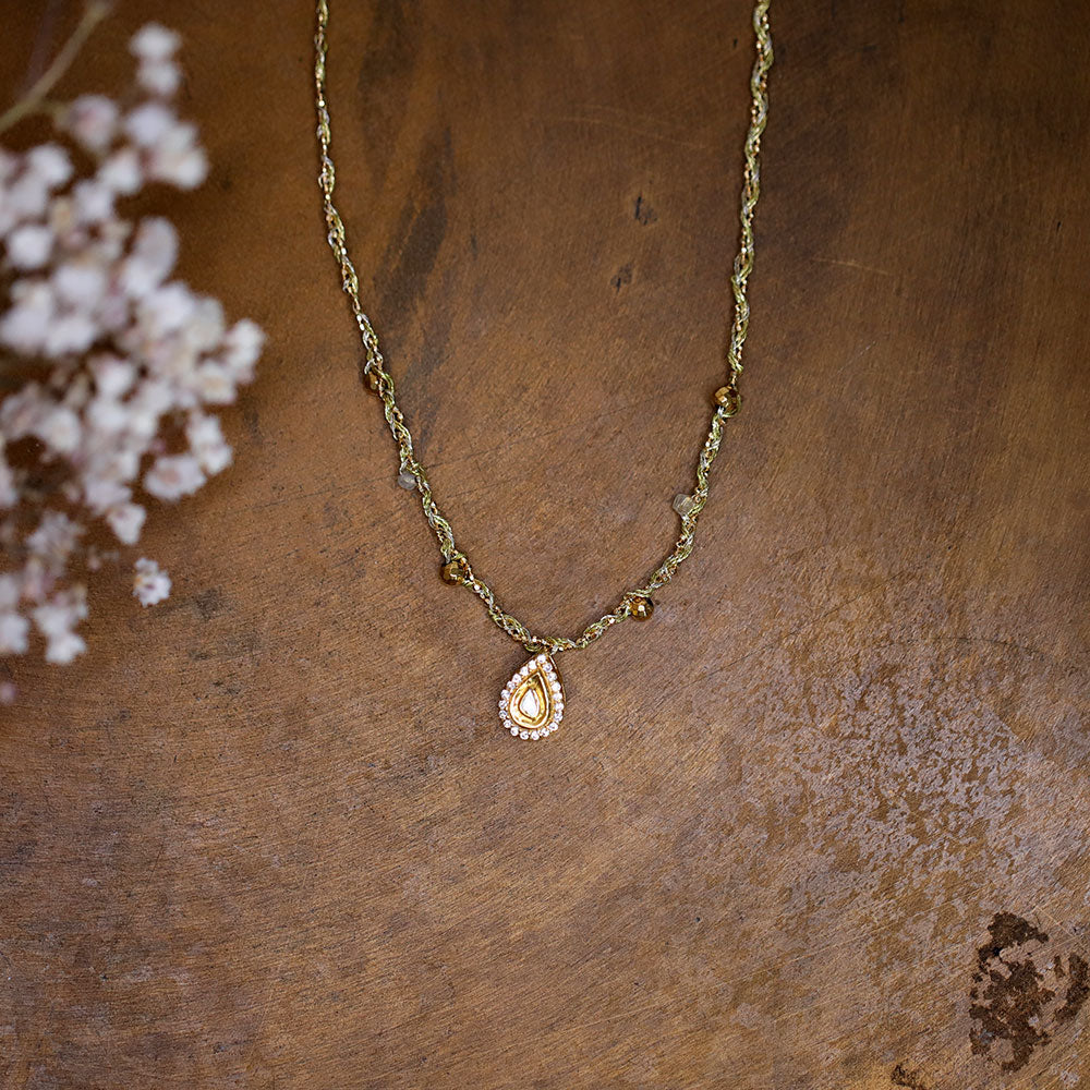 Polki diamond pendant braided necklace