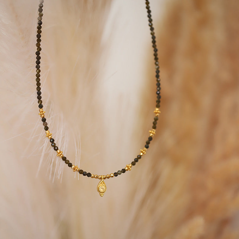 Collier en obsidienne & pendentif citrine MOONSOON