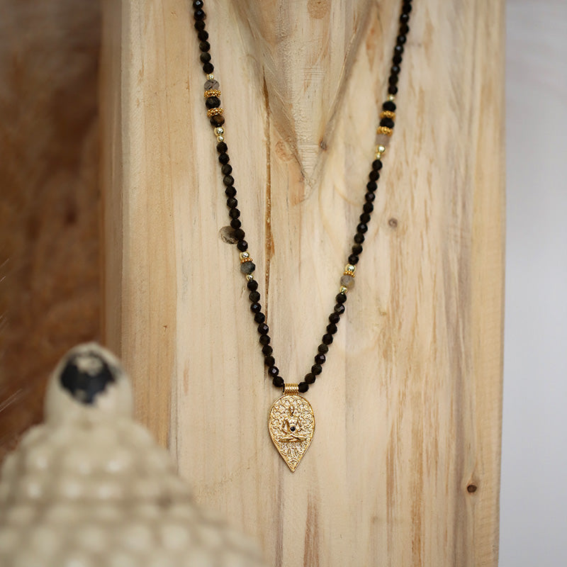 Collier en obsidienne & pendentif bouddha MOONSOON