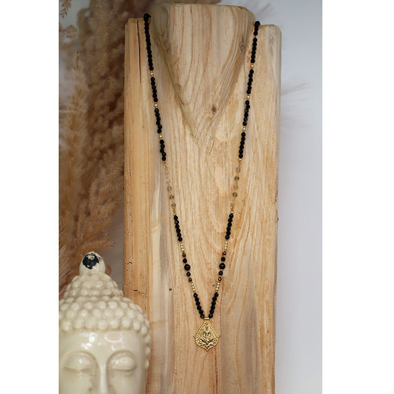 Collier mantra en obsidienne avec pendentif bouddha MOONSOON