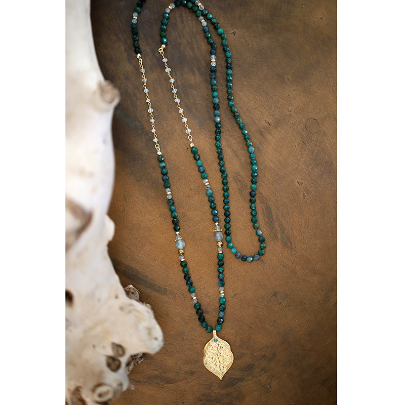 Collier mantra en euchlorite & pendentif arbre de vie MOONSOON