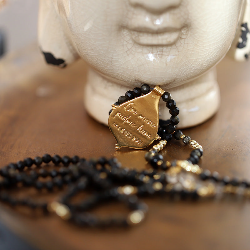 Collier mantra en obsidienne avec pendentif bouddha MOONSOON