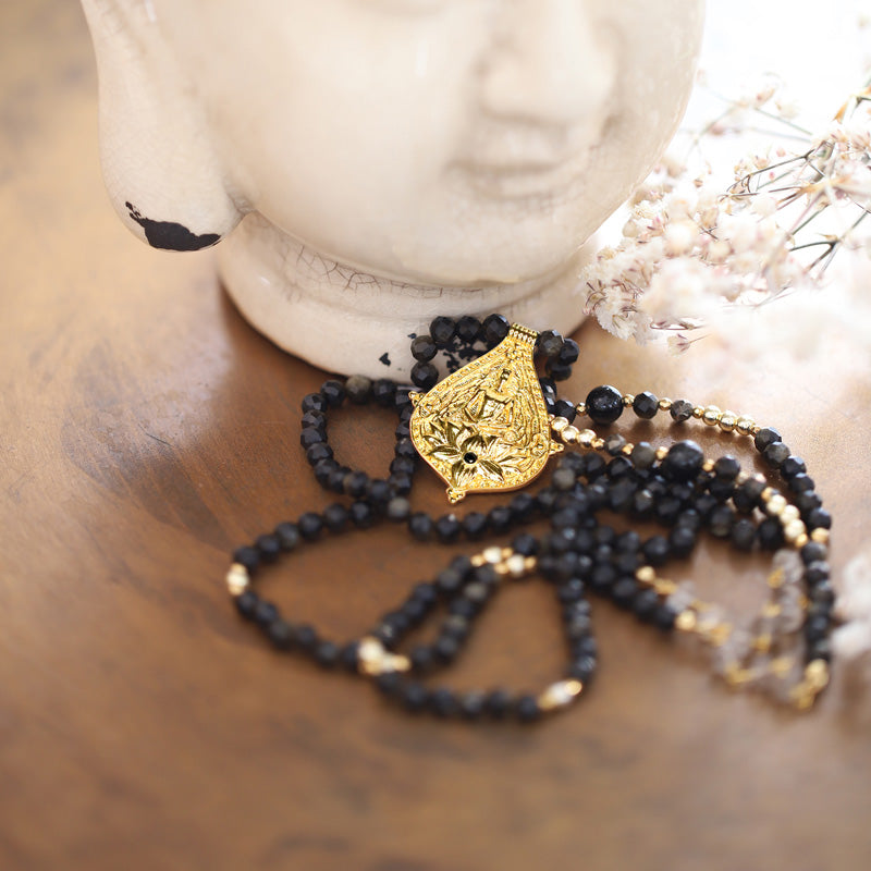 Collier mantra en obsidienne avec pendentif bouddha MOONSOON