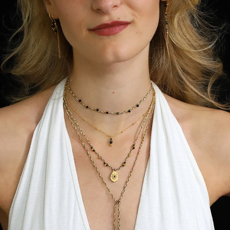 Collier tressé à enrouler avec pendentif diamant polki MOONSOON