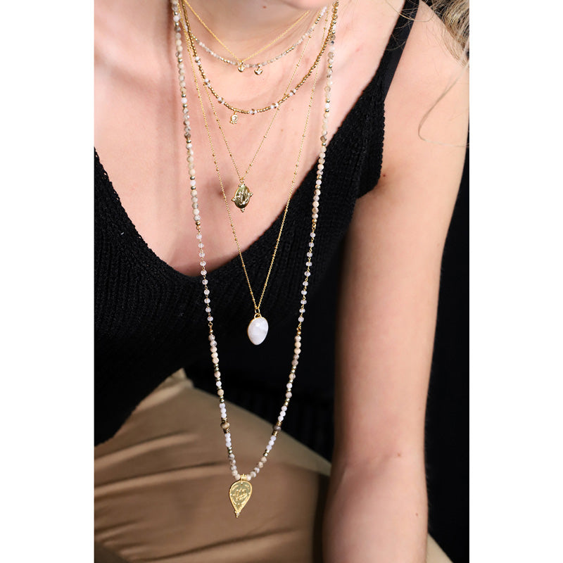 Collier en labradorite et pierre de lune avec pendentif lotus MOONSOON