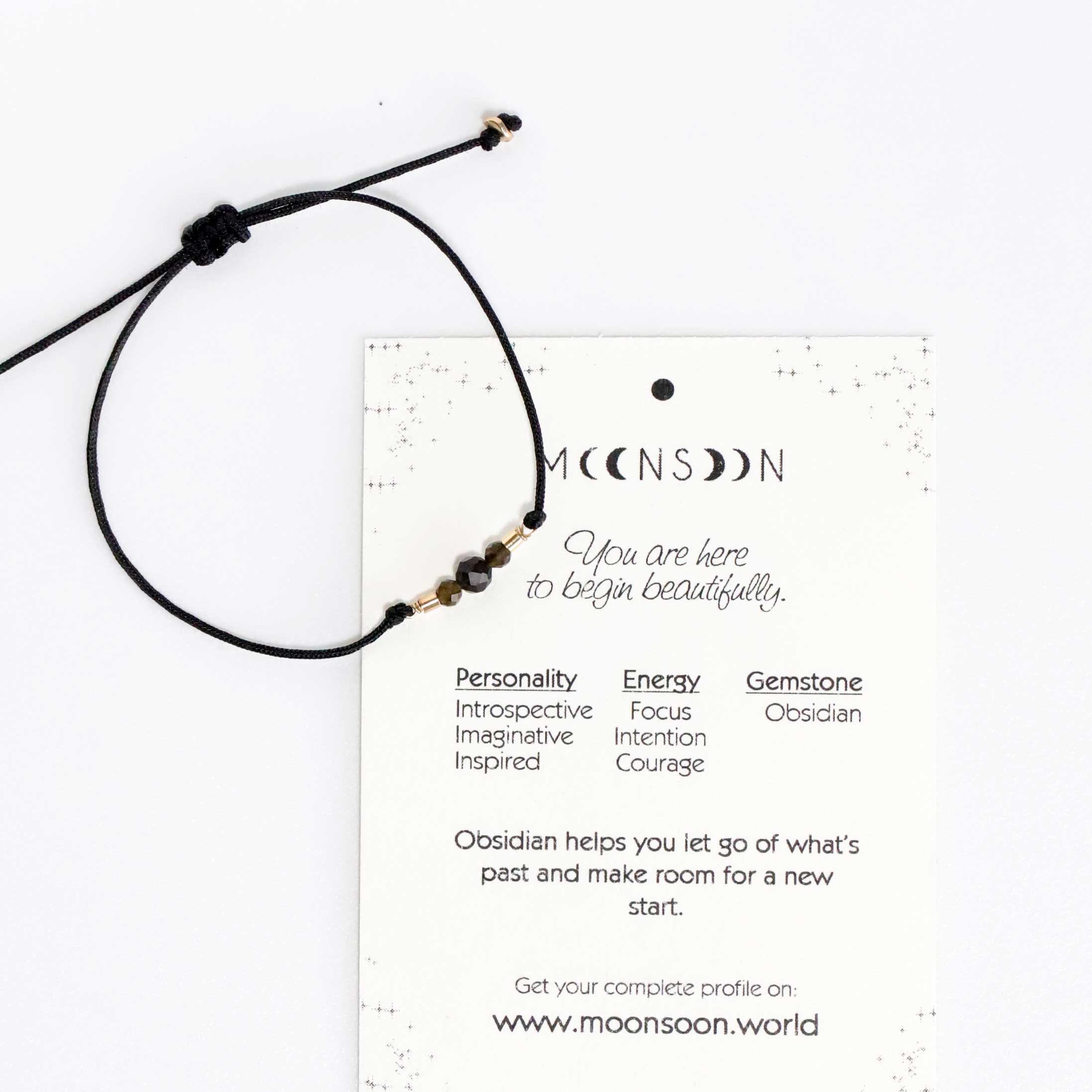 Cord Bracelet with Obsidian