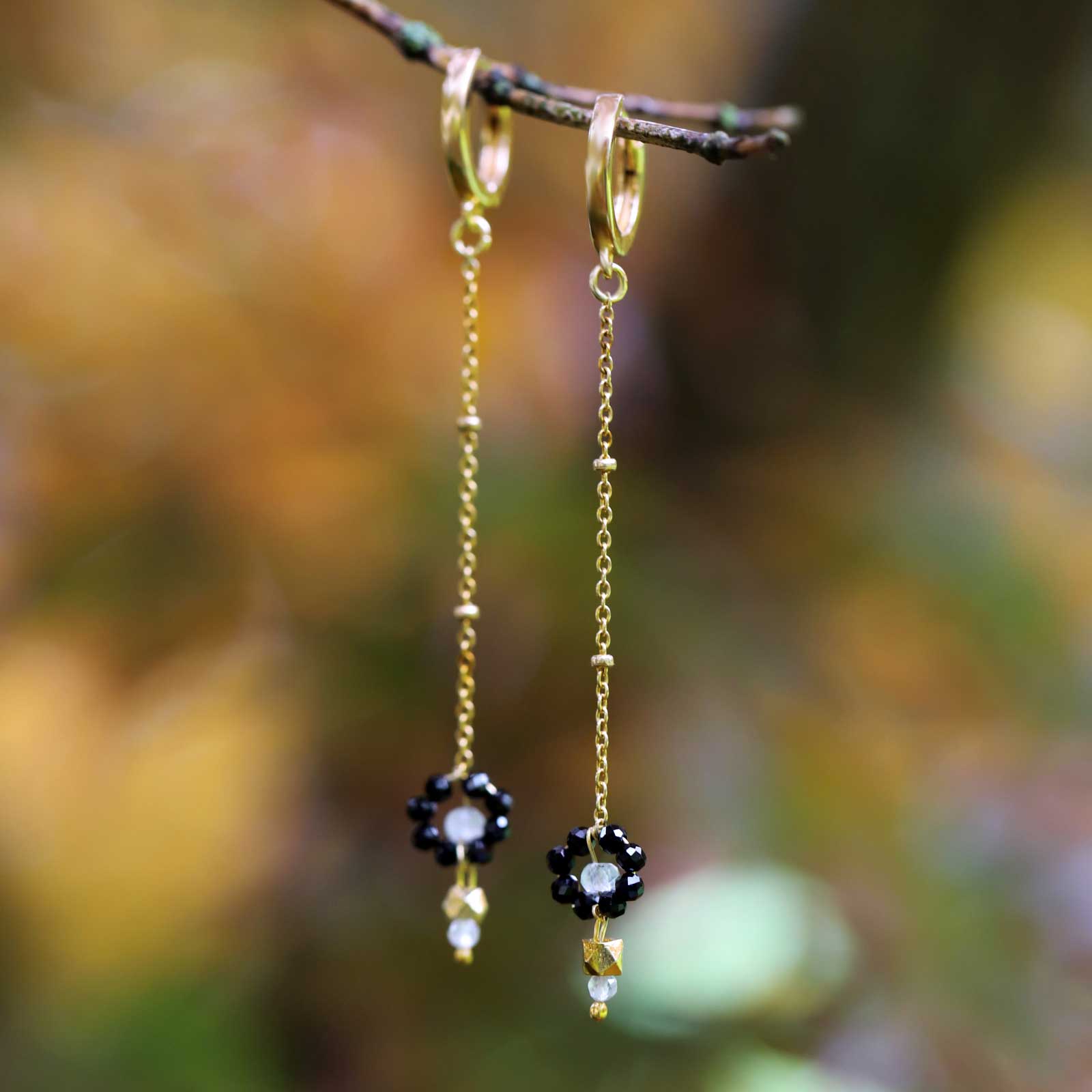 Onyx chain earrings