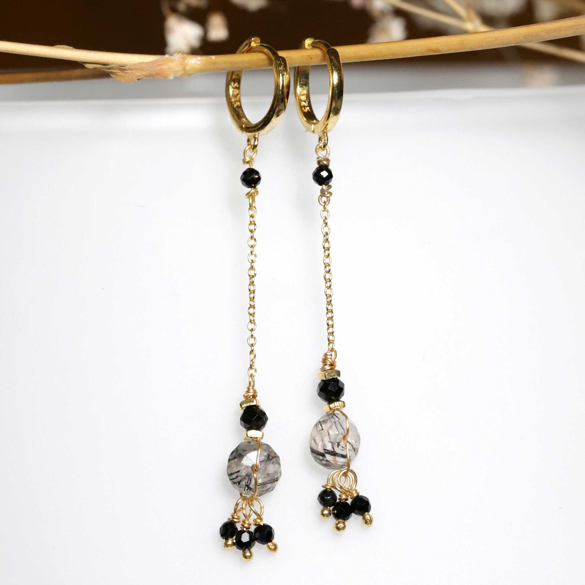 Earrings with Tourmalinated Quartz