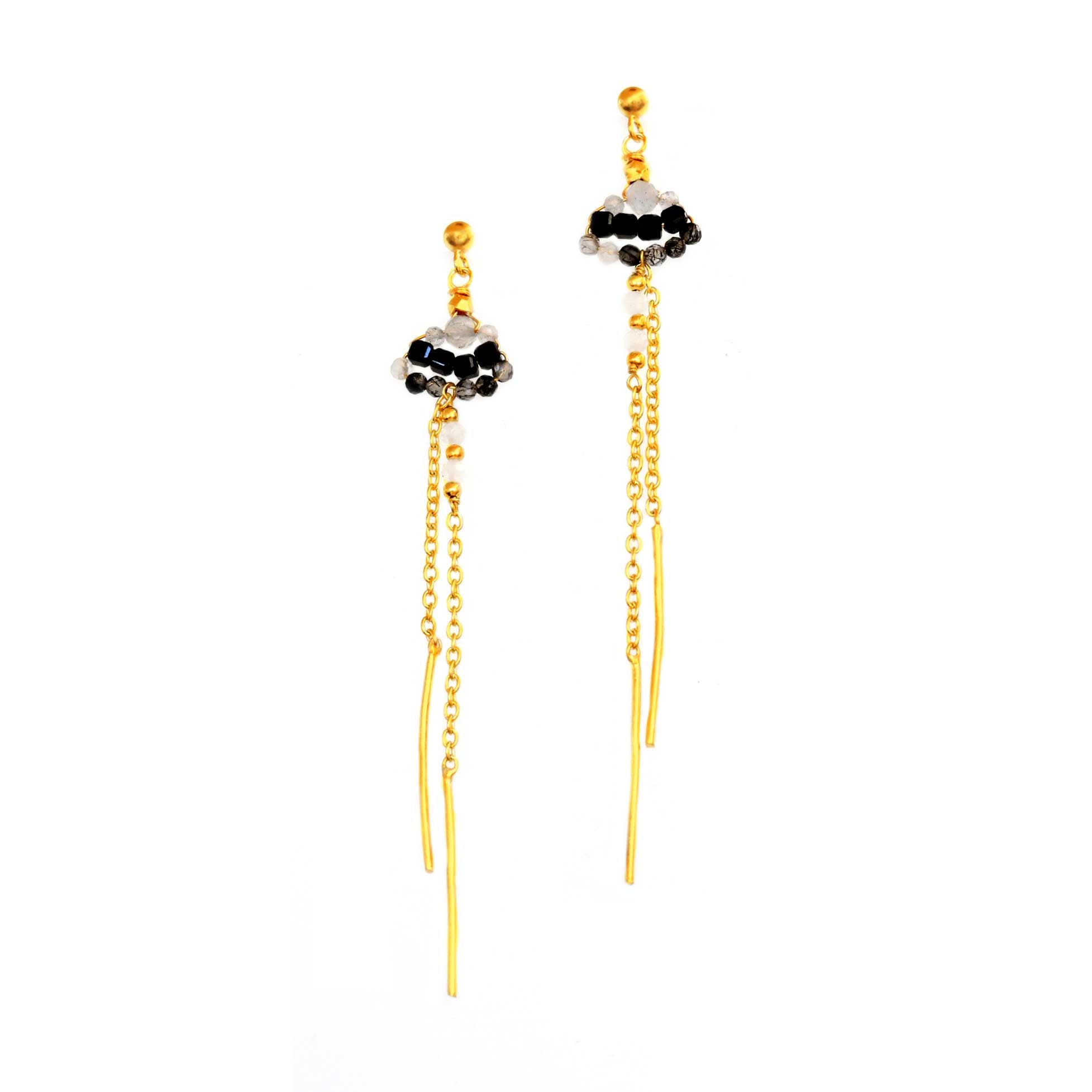 Earrings with Onyx and Tourmalinated Quartz