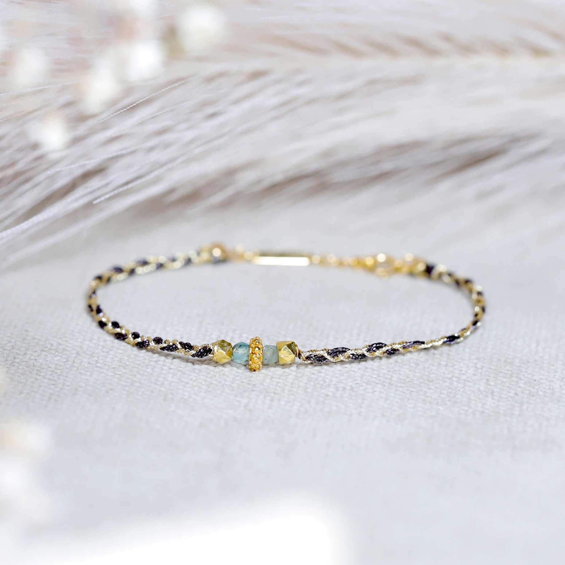 Handwoven bracelet Apatite