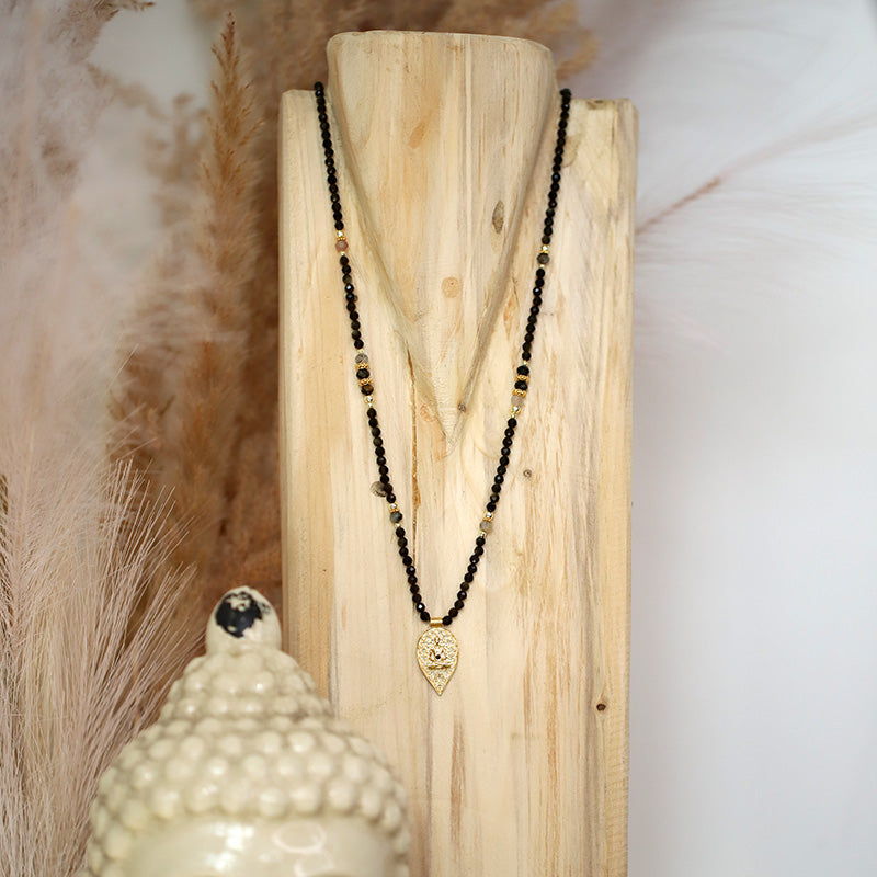 Collier en obsidienne & pendentif bouddha