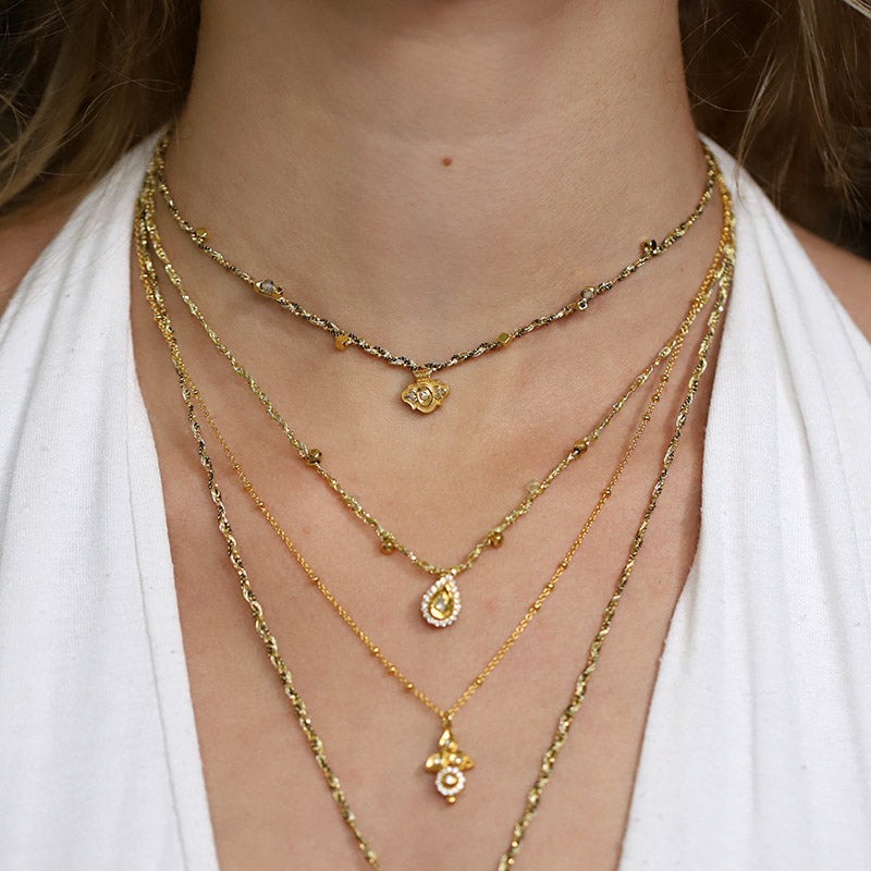 Polki diamond pendant braided necklace