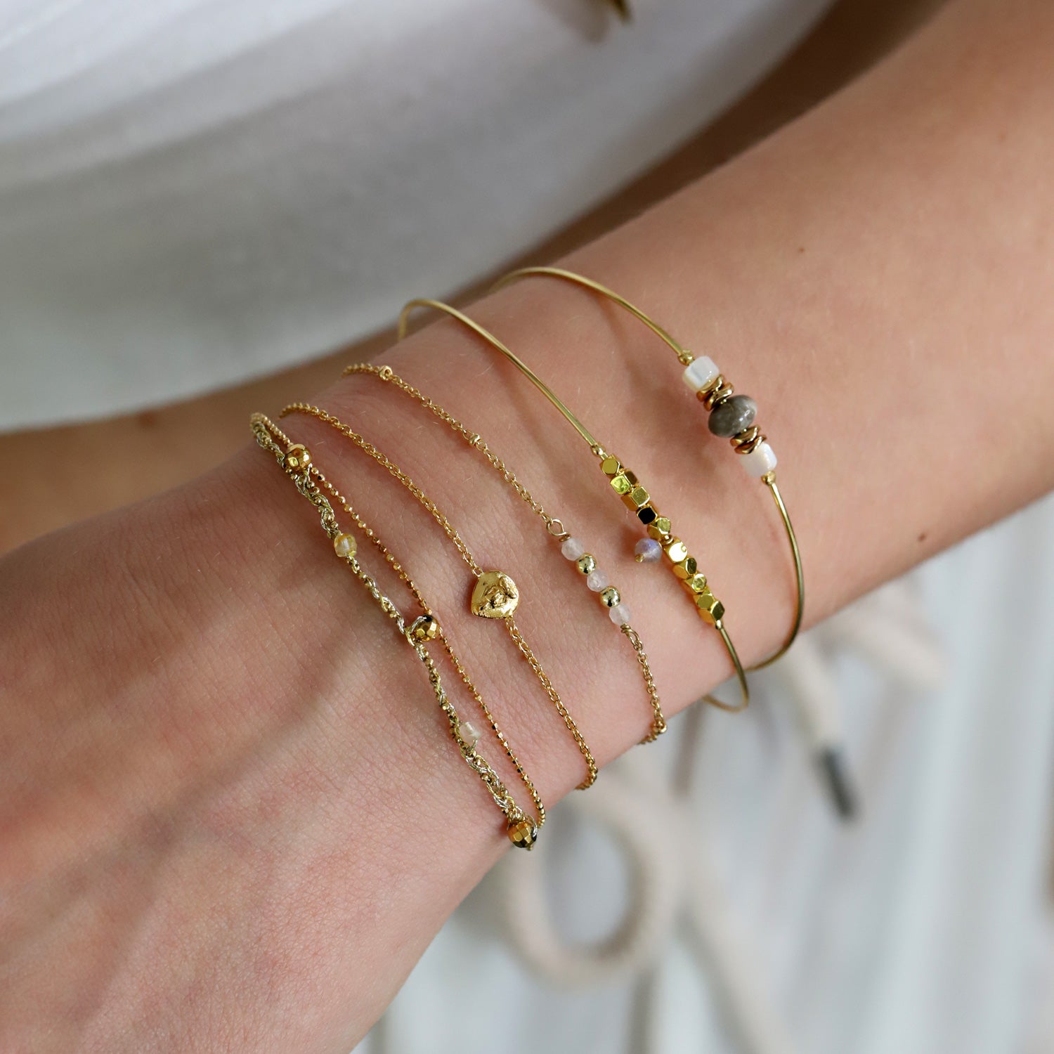 Rigid bracelet mother-of-pearl jasper 