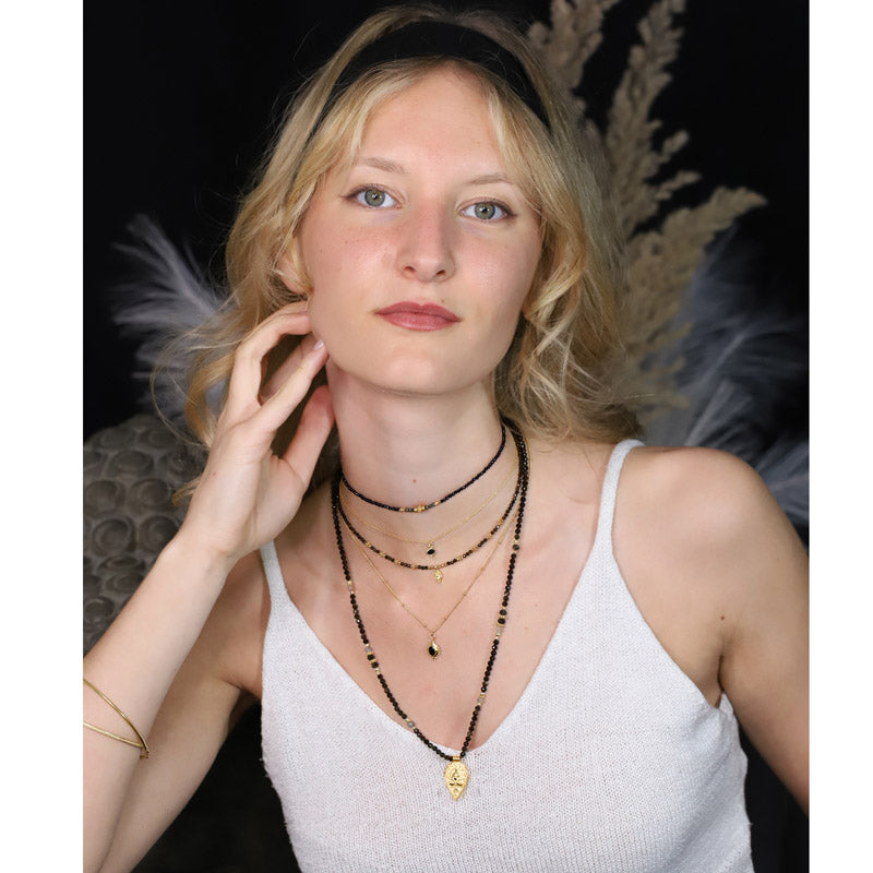 Collier en obsidienne & pendentif bouddha